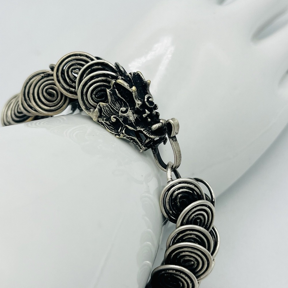 Vintage Silver Tone Dragon Head Bracelet Punk Rock Grunge Tibetan Articulating‎